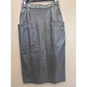 Avanti Size 8 High Waisted Pencil Skirt Women's Genuine Leather Midi Skirt Black